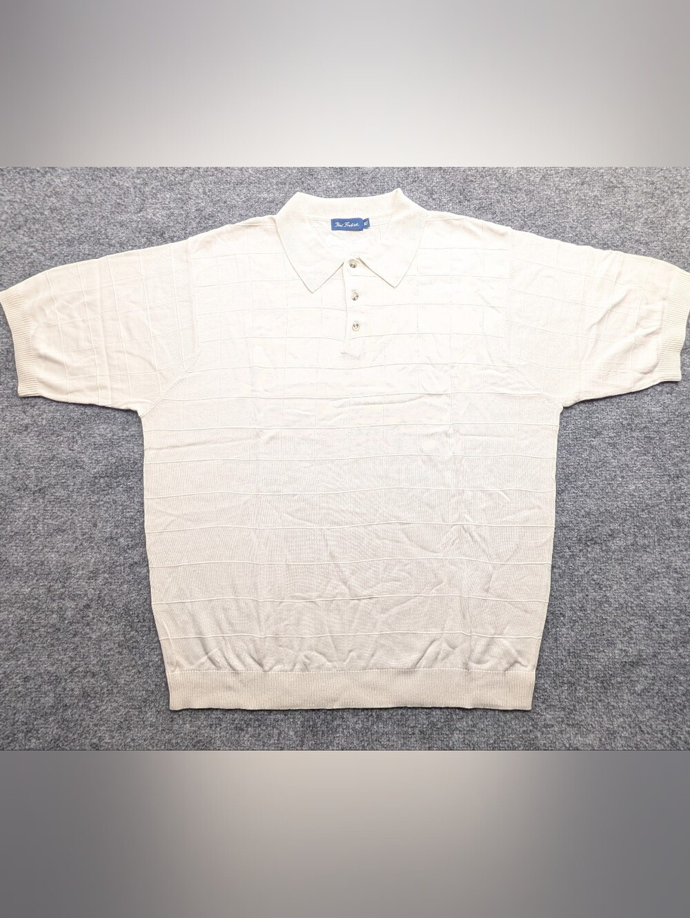 Paul Frederick Silk Knit Short Sleeve Windowpane Sweater NOS Men's XLT Ivory Vtg